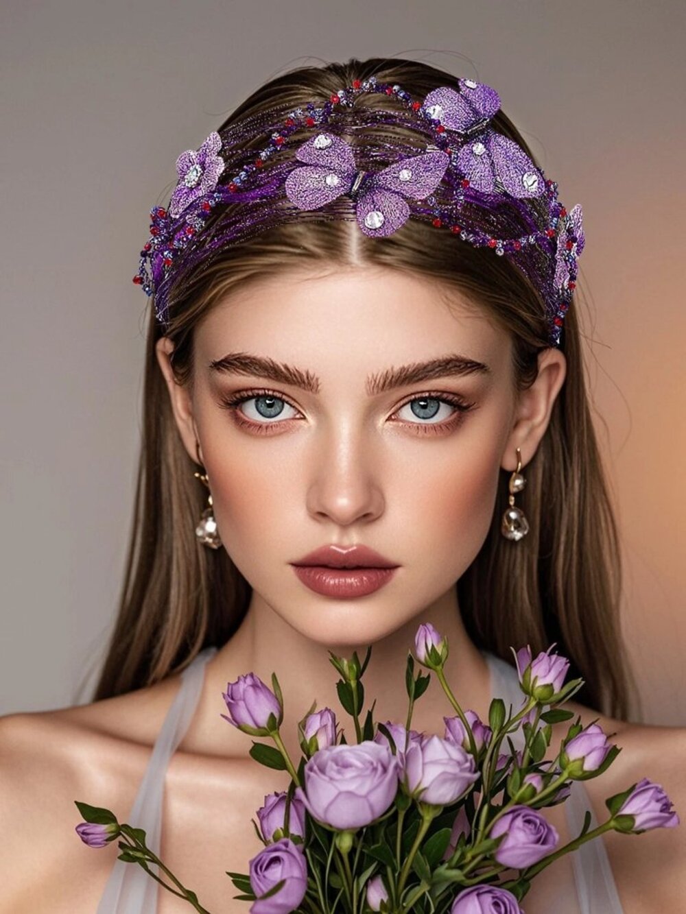 Handmade Purple Butterfly & Flower Headband for Women & Girls